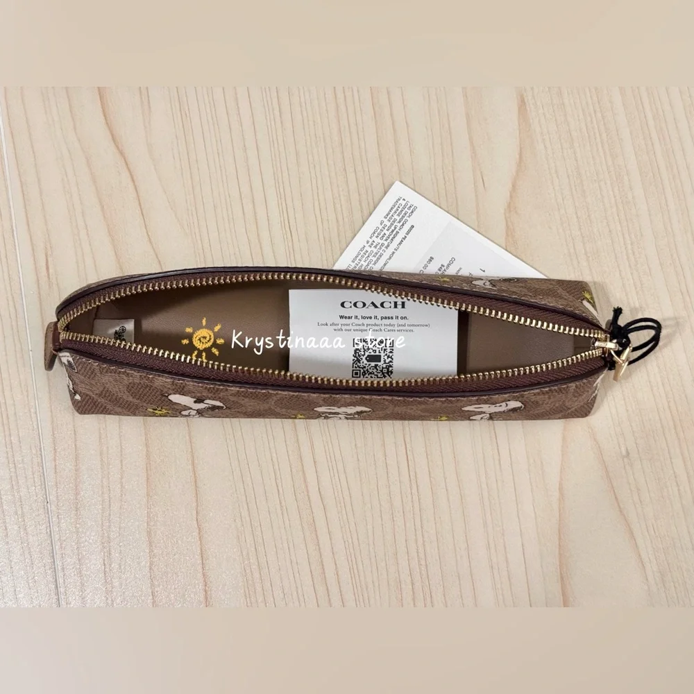 NWT Coach X Peanuts Pencil Case In Signature Canvas With Snoopy Print CBT17